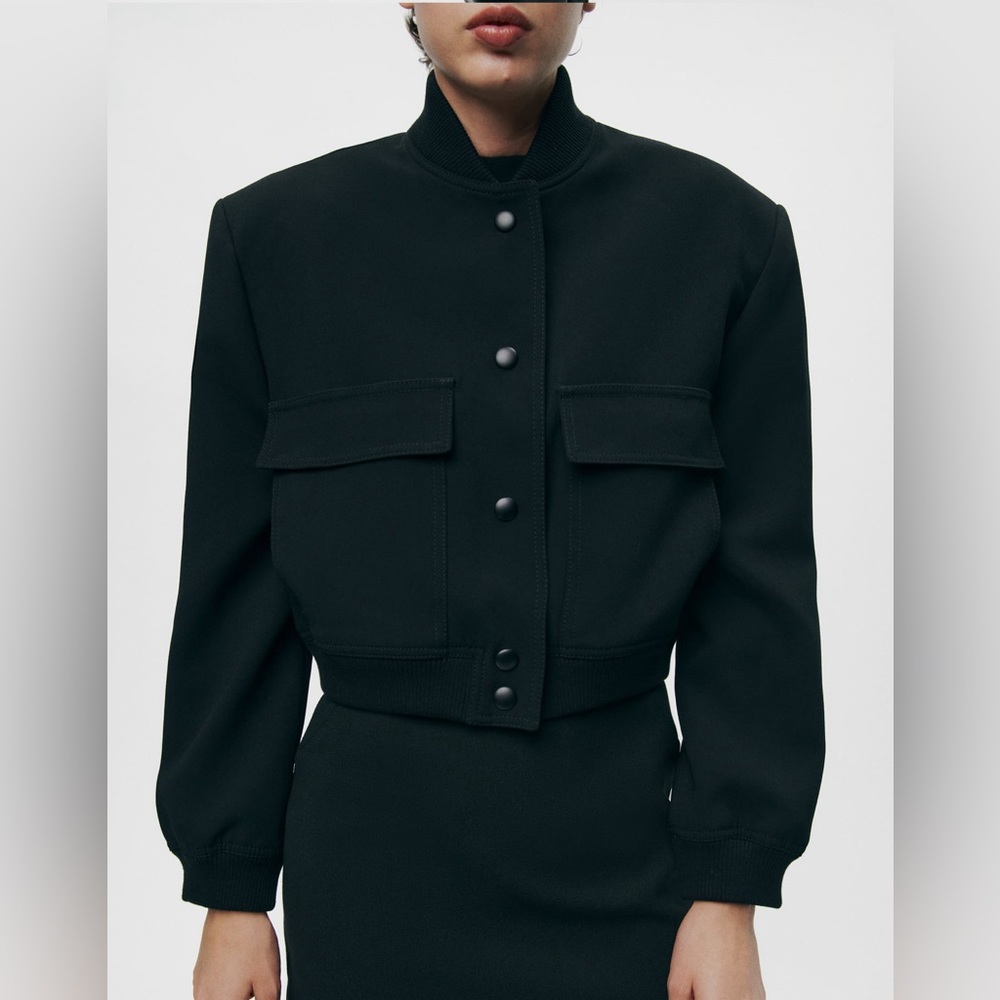 ZARA MAXI BOMBER JACKET IN BLUE